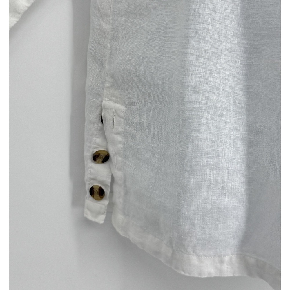 TAHARI Women White Linen 3/4 Sleeve Collared Pullover Top Size L Lagen Beach - Picture 2 of 7